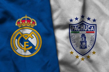 Pringsewu, Lampung; 19 Haziran 2025; Real Madrid futbol kulübü logosu deseni Pachuca futbol kulübü logosunun kombinasyonuyla kulüpler arası dünya kupası yarışmasında