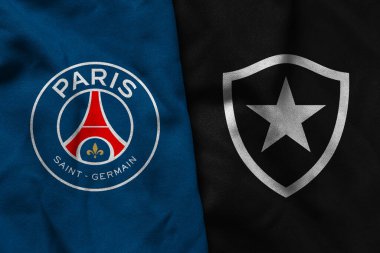 Pringsewu, Lampung; 19 Haziran 2025; PSG futbol kulübü logosu dokusu ve Botafogo futbol kulübü logosu, kulüpler arası dünya kupası yarışması.