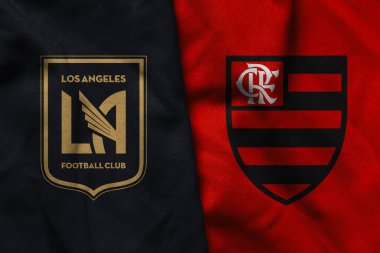 Pringsewu, Lampung; 25 Haziran 2025; Los Angeles futbol kulübü logosunun dokusu ve Flamengo kulübünün logosu.