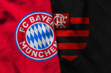 Pringsewu, Lampung; 27 Haziran 2025; Bayern Münih futbol kulübü kumaşı ve Flamingo futbol kulübü logosu kombinasyonu