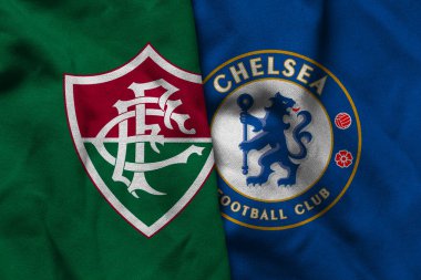 Pringsewu, Lampung; Temmuz 06, 2025; Fluminense futbol kulübü kumaşı ve Chelsea futbol kulübü logosu birleşimi Fifa Dünya Kupası yarışmasında