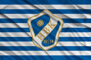 Pringsewu, Lampung; 3 Ağustos 2025; Halmstad BK futbol kulübünün bayrak logosu, İsveç futbol ligi Allsvenskan