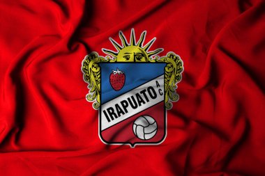Pringsewu, Lampung; 12 Ağustos 2025; Meksika ikinci ligi futbol ligindeki Irapuato futbol takımının logosunu sembolize eden sallanan bir bayrak.