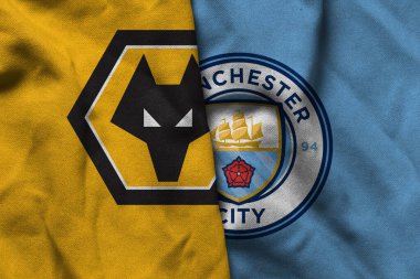 Pringsewu, Lampung; 15 Ağustos 2025; Manchester City ve Premier League takımlarına karşı Wolves futbol kulübü logosu