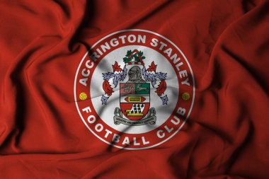 Pringsewu, Lampung; 29 Ağustos 2025; EFL Lig 2 'de Accrington Stanley futbol kulübünün dalgalı bayrak logosu