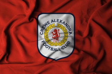 Pringsewu, Lampung; 29 Ağustos 2025; EFL Lig 2 'deki Crewe Alexandra futbol kulübünün dalgalı bayrak logosu