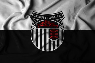 Pringsewu, Lampung; 29 Ağustos 2025; EFL Lig 2 'deki Grimsby Town futbol kulübünün dalgalı bayrak logosu