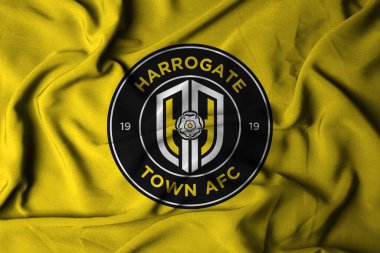 Pringsewu, Lampung; 29 Ağustos 2025; EFL Lig 2 'deki Harrogate Town futbol kulübünün dalgalı bayrak logosu