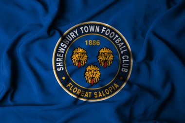 Pringsewu, Lampung; 29 Ağustos 2025; EFL Lig 2 'deki Shrewsbury Town futbol kulübünün dalgalı bayrak logosu