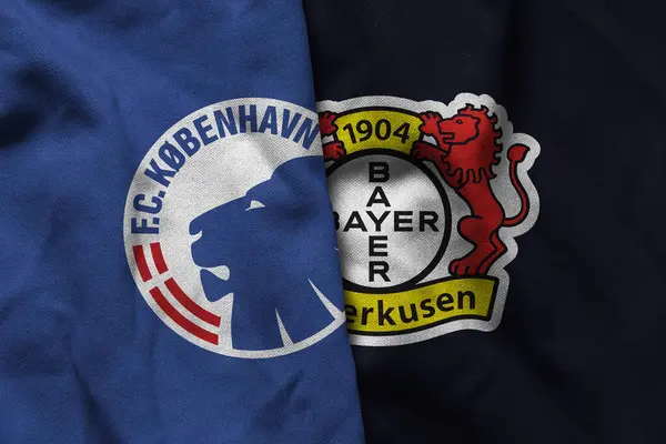 Pringsewu, Lampung; 31 Ağustos 2025; Kopenhag futbol kulübü logosu kumaş dalgalı Bayer Leverkusen Şampiyonlar Ligi maçı