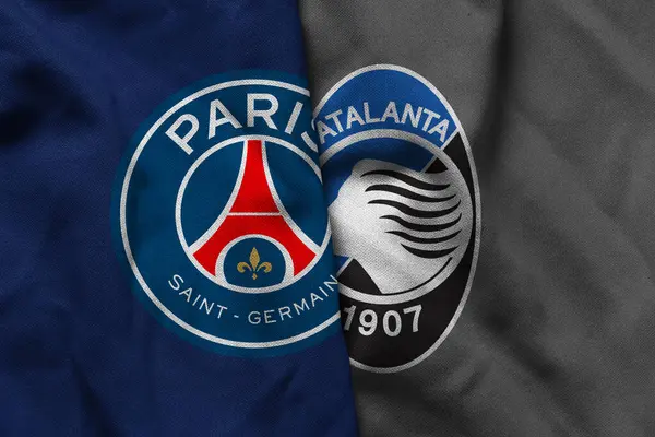 Pringsewu, Lampung; 31 Ağustos 2025; PSG futbol kulübü logosu kumaş dalgalı Atalanta Şampiyonlar Ligi maçı