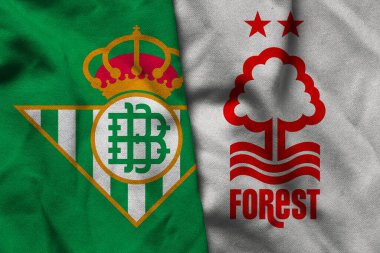 Pringsewu, Lampung; 2 Eylül 2025; Real Betis futbol kulübü logosu kıvrımlı kumaş Nottingham Ormanı Uefa europa Ligi maçı