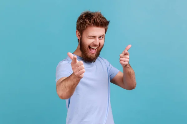 You Special Portrait Positive Happy Bearded Man Pointing Fingers Camera —  Fotos de Stock
