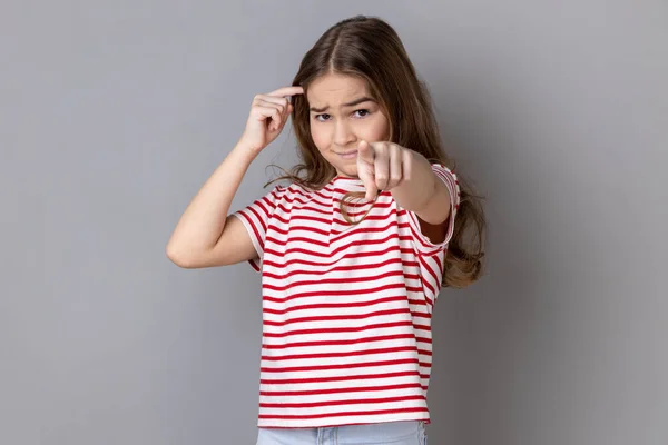 You Idiot Insane Crazy Plan Little Girl Wearing Striped Shirt — стоковое фото
