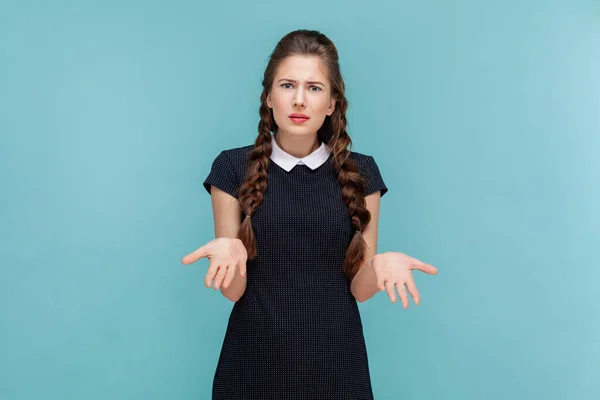 How Could You Portrait Sad Annoyed Woman Braids Standing Spread — Stock Photo, Image