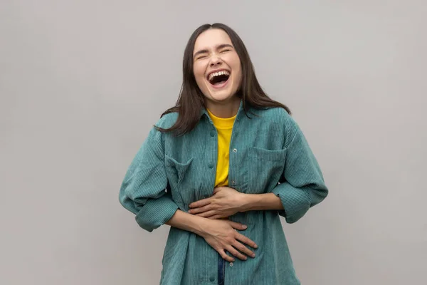 Mulher Feliz Segurando Seu Estômago Rindo Voz Alta Rindo Rindo — Fotografia de Stock