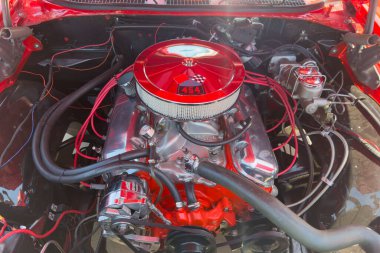 Little Elm, Texas - 11 Haziran 2023 Chevrolet Corvette motoru otomobil fuarında.