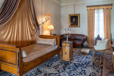 Miami, Florida - 25 Ağustos 2023: Villa Vizcaya, Miami. Vizcaya Müzesi ve Bahçeleri 1916 'da dekore edilmiş odaları olan deniz kıyısındaki bir malikanedir..