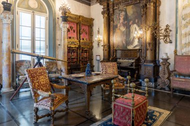 Miami, Florida - 25 Ağustos 2023: Villa Vizcaya Müzesi, İtalyan mimari odası.