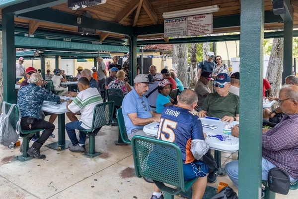 2023年8月25日 佛罗里达州迈阿密 多米诺骨牌公园是小哈瓦那一个受欢迎的旅游胜地 观看老年人玩多米诺骨牌 — 图库照片