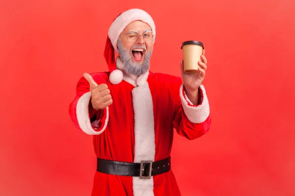 Retrato Anciano Feliz Con Barba Gris Con Traje Santa Claus —  Fotos de Stock