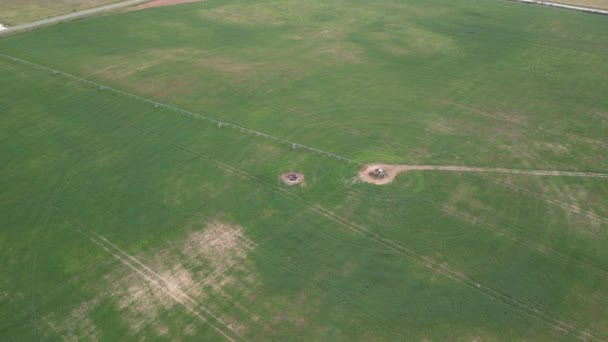 Vista Aerea Drone Campo Irrigato Gigantesco Potente Sistema Irrigazione Filmato Stock