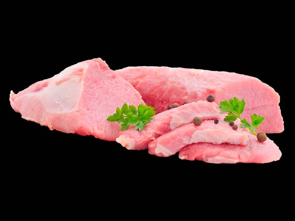 Zwei Stücke Rindfleisch Mit Piment Gewürzt Grüne Petersilienzweige Isoliert Auf — Stockfoto