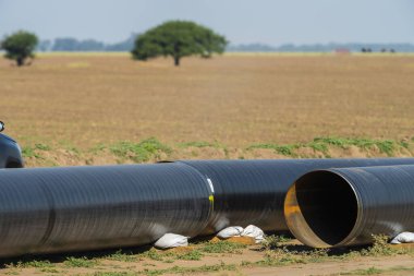 Gas pipeline construction, Nestor Kirchner, La Pampa province , Patagonia, Argentina.