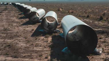 Gas pipeline construction, Nestor Kirchner, La Pampa province , Patagonia, Argentina.