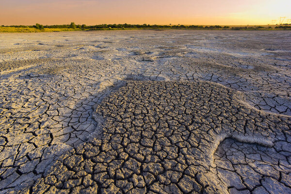 Broken dry soil in a Pampas lagoon, La Pampa province, Patagonia, Argentina.