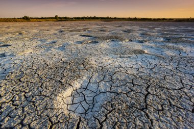 La Pampa, Patagonya, Arjantin 'deki bir Pampas gölünde parçalanmış kuru toprak..