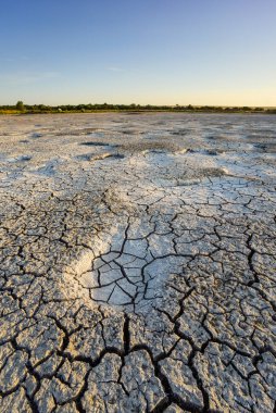 La Pampa, Patagonya, Arjantin 'deki bir Pampas gölünde parçalanmış kuru toprak..