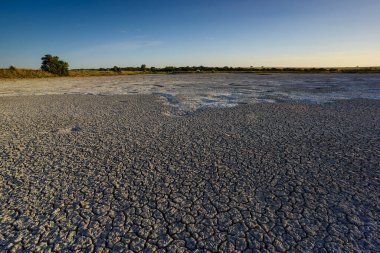 La Pampa, Patagonya, Arjantin 'deki bir Pampas gölünde parçalanmış kuru toprak..