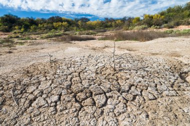 La Pampa, Patagonya, Arjantin 'deki bir Pampas gölünde parçalanmış kuru toprak.. 