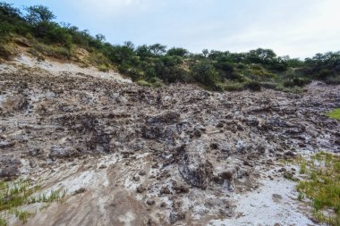 La Pampa, Patagonya, Arjantin 'deki bir Pampas gölünde parçalanmış kuru toprak..