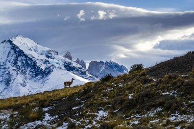 Dağ manzarası, Torres del Paine Ulusal Parkı, Patagonya, Şili.