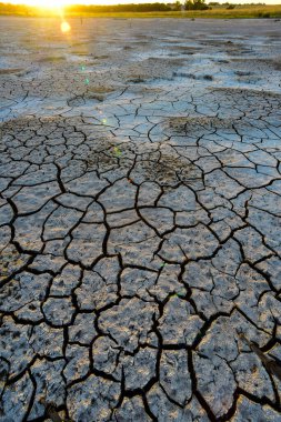 La Pampa, Patagonya, Arjantin 'deki bir Pampas gölünde parçalanmış kuru toprak..