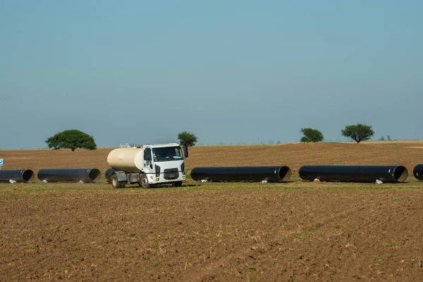 Gas Pipeline Construction Nestor Kirchner Pampa Province Patagonia Argentina — Stok fotoğraf
