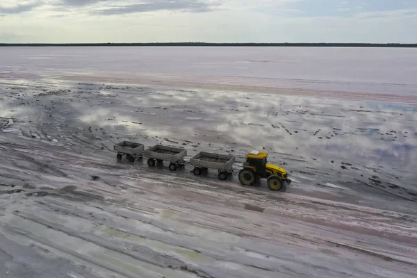 塩ラグーン鉱山での塩の収穫 サリナス グランデ ヒダルゴ ラパンパ パタゴニア アルゼンチン — ストック写真