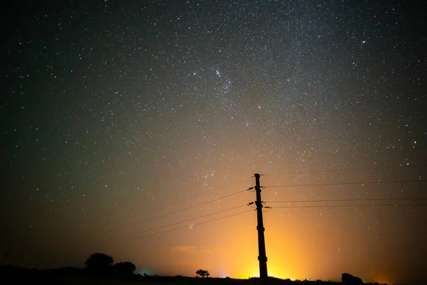 Γραμμή Υψηλής Τάσης Νυχτερινό Τοπίο Pampa Παταγονία Αργεντινή — Φωτογραφία Αρχείου