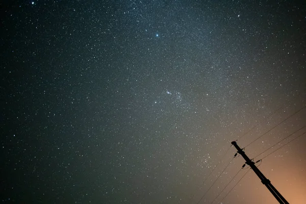 High Voltage Power Line Nocturnal Landscape Pampa Patagonia Argentina — Stock Photo, Image