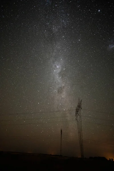 Vysokonapěťové Vedení Noční Krajině Pampa Patagonia Argentina — Stock fotografie