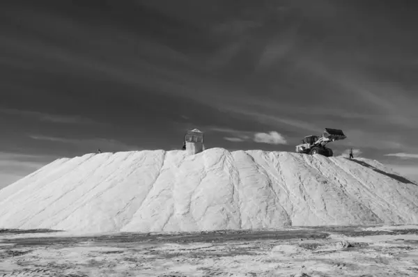 Trucks Unloading Raw Salt Bulk Salinas Grandes Hidalgo — Stock Photo, Image
