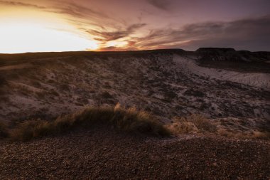 Alacakaranlıkta Yarımada Valdes 'teki kıyı manzarası, Dünya Mirası Bölgesi, Patagonya Arjantin