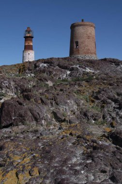 Penguen Adası Deniz feneri, Puerto Deseado, Santa Cruz Eyaleti, Patagonya Arjantin.