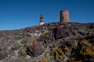 Penguen Adası Deniz feneri, Puerto Deseado, Santa Cruz Eyaleti, Patagonya Arjantin.