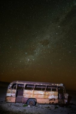 Abandoned bus in Shell Beach, San Antonio East Harbor, Rio Negro, Patagonia Argentina. clipart