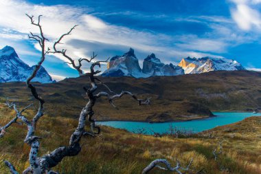 Dağ manzarası, Torres del Paine Ulusal Parkı, Patagonya, Şili.