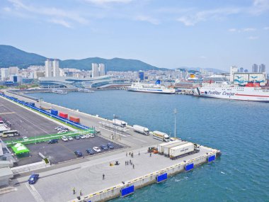 Busan, South Korea, 1st of Jan 2025, Busan port terminal is the largest port in South Korea, located in the city of Busan, South Korea