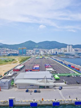 Busan, South Korea, 1st of Jan 2025, Busan port terminal is the largest port in South Korea, located in the city of Busan, South Korea